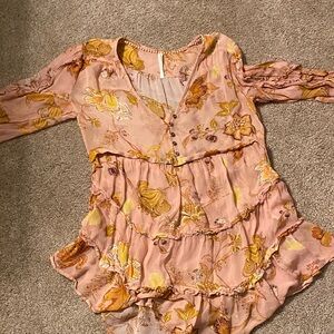 Anthropologie Pink and Gold Floral Blouse